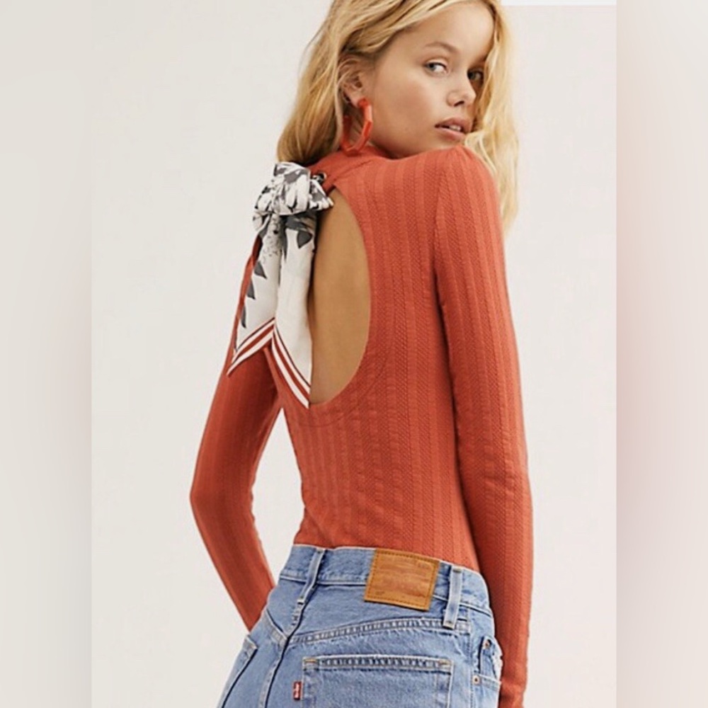 Free People Open-Back Top in Rust Orange With Handkerchief Detail